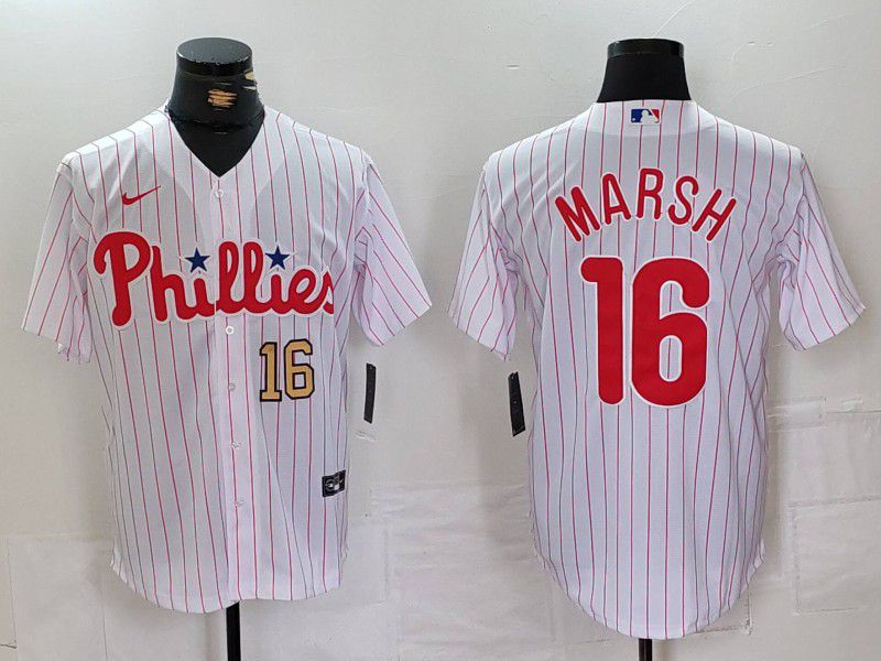 Men Philadelphia Phillies #16 Marsh White stripe Nike Game 2024 MLB Jersey style 2->philadelphia phillies->MLB Jersey